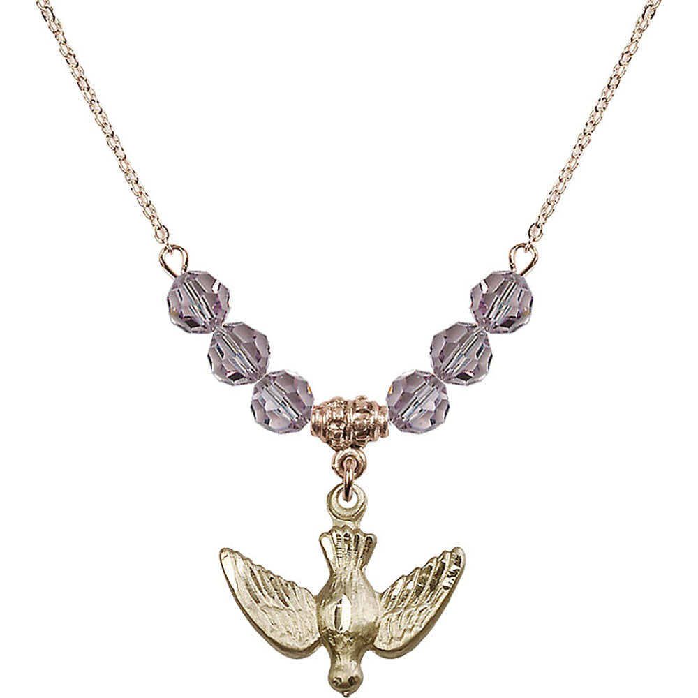 14kt Gold Filled Holy Spirit Birthstone Necklace with Light Amethyst Beads - 1628