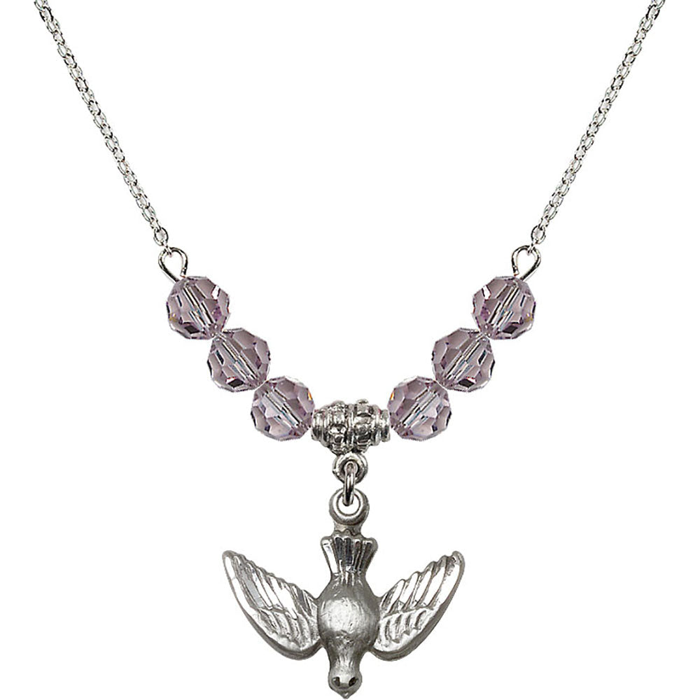 Sterling Silver Holy Spirit Birthstone Necklace with Light Amethyst Beads - 1628