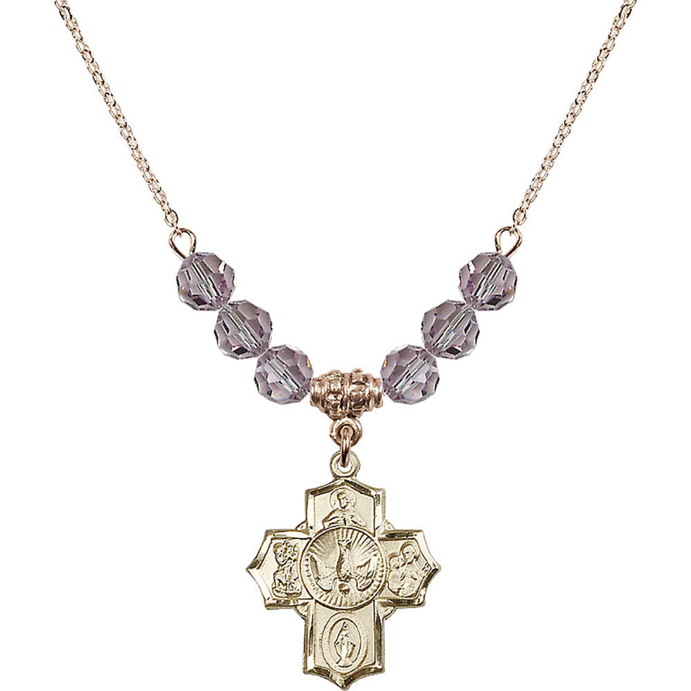 14kt Gold Filled 5-Way Birthstone Necklace with Light Amethyst Beads - 2090
