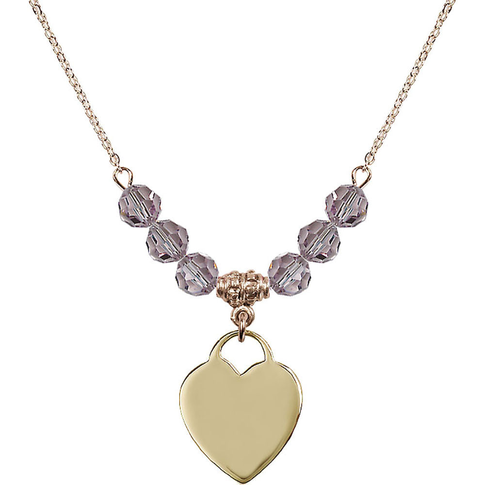 14kt Gold Filled Heart Birthstone Necklace with Light Amethyst Beads - 3200