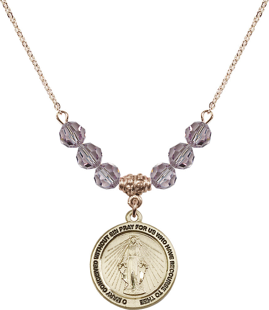 14kt Gold Filled Miraculous Birthstone Necklace with Light Amethyst Beads - 4056