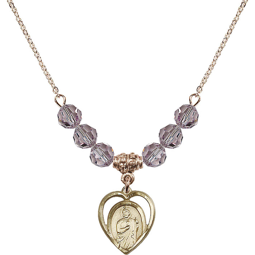 14kt Gold Filled Saint Jude Birthstone Necklace with Light Amethyst Beads - 4128