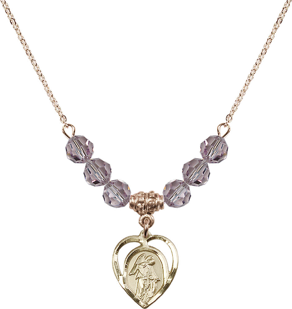 14kt Gold Filled Guardian Angel Birthstone Necklace with Light Amethyst Beads - 4129
