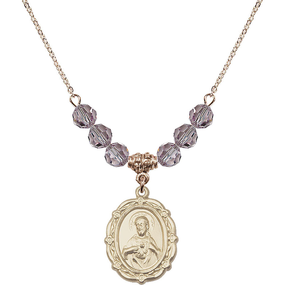 14kt Gold Filled Scapular Birthstone Necklace with Light Amethyst Beads - 4146