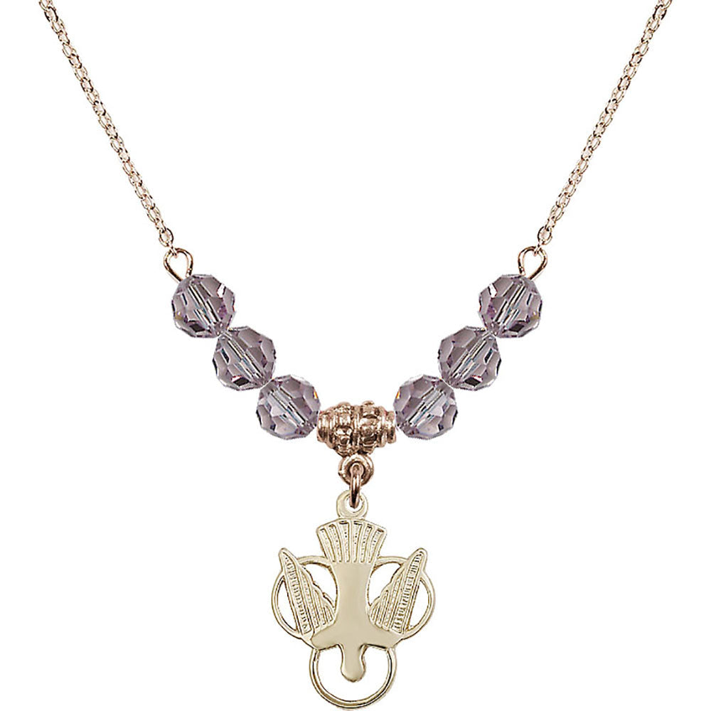 14kt Gold Filled Holy Spirit Birthstone Necklace with Light Amethyst Beads - 5430