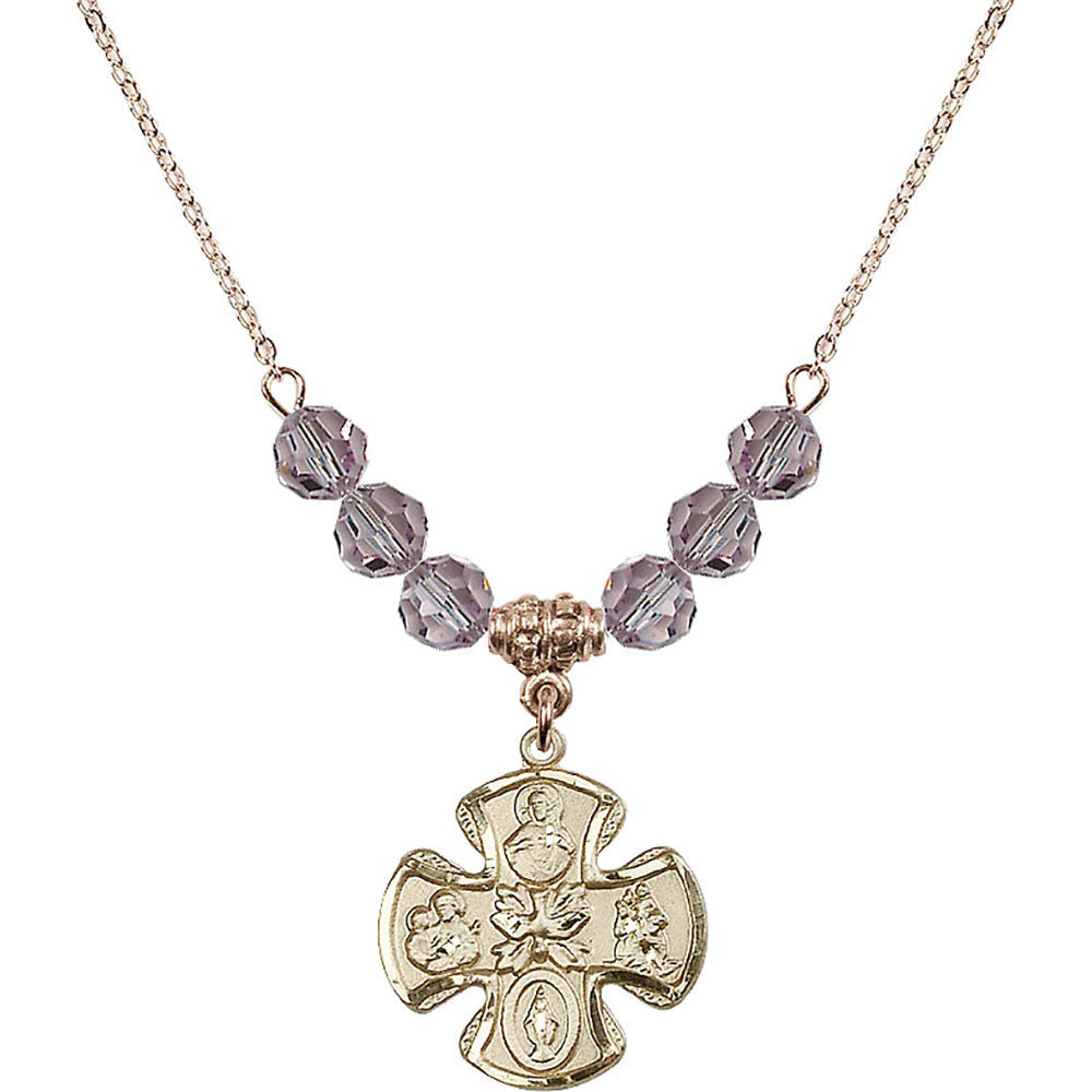 14kt Gold Filled 5-Way Birthstone Necklace with Light Amethyst Beads - 5443