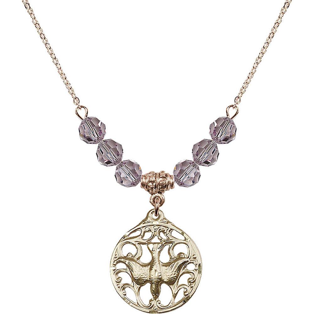 14kt Gold Filled Holy Spirit Birthstone Necklace with Light Amethyst Beads - 5655