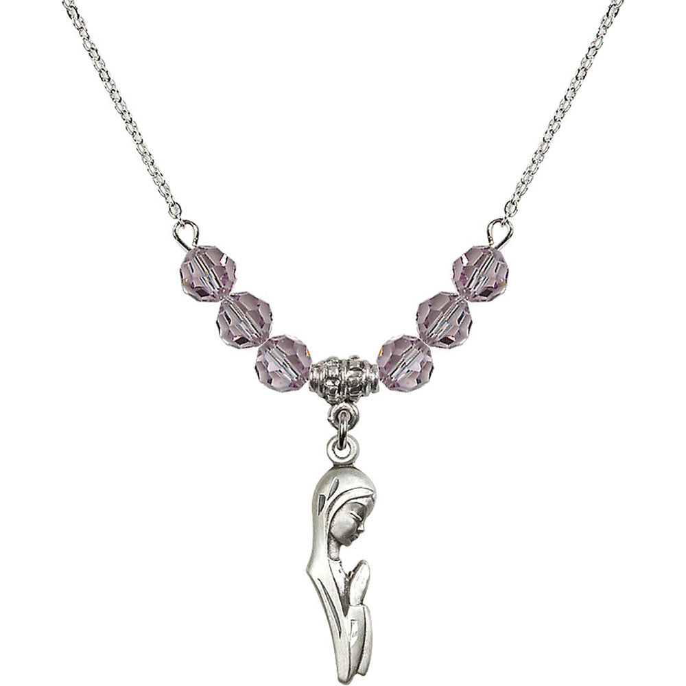 Sterling Silver Madonna Birthstone Necklace with Light Amethyst Beads - 5907