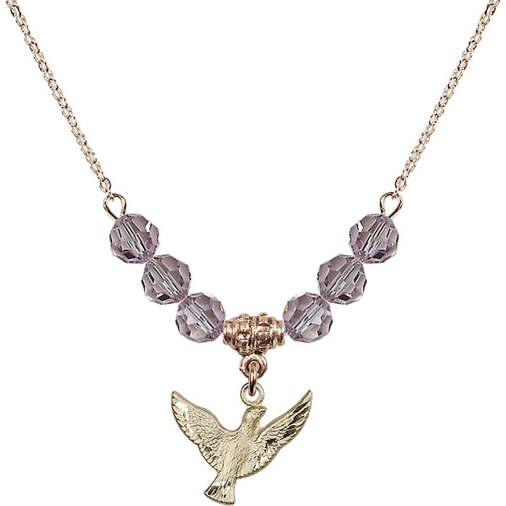 14kt Gold Filled Holy Spirit Birthstone Necklace with Light Amethyst Beads - 5912