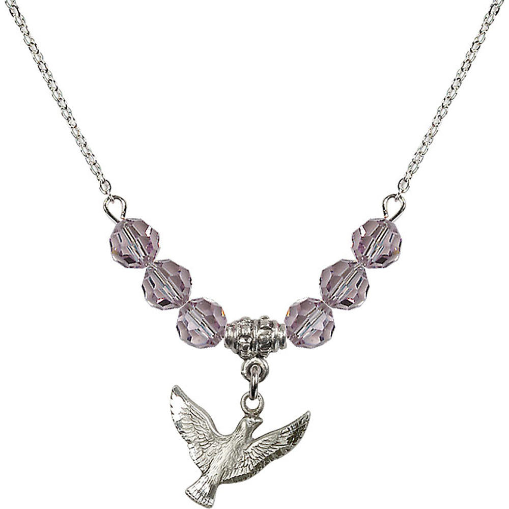 Sterling Silver Holy Spirit Birthstone Necklace with Light Amethyst Beads - 5912