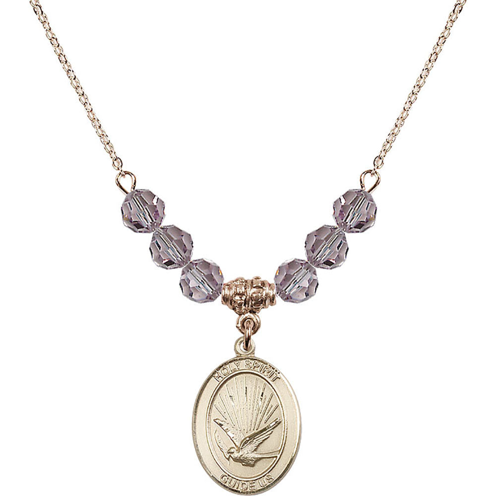14kt Gold Filled Holy Spirit Birthstone Necklace with Light Amethyst Beads - 8044