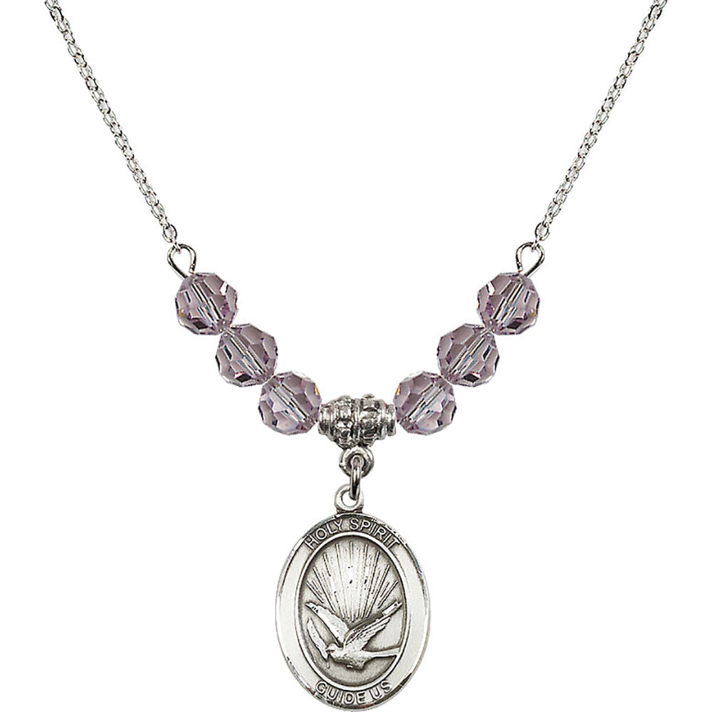 Sterling Silver Holy Spirit Birthstone Necklace with Light Amethyst Beads - 8044
