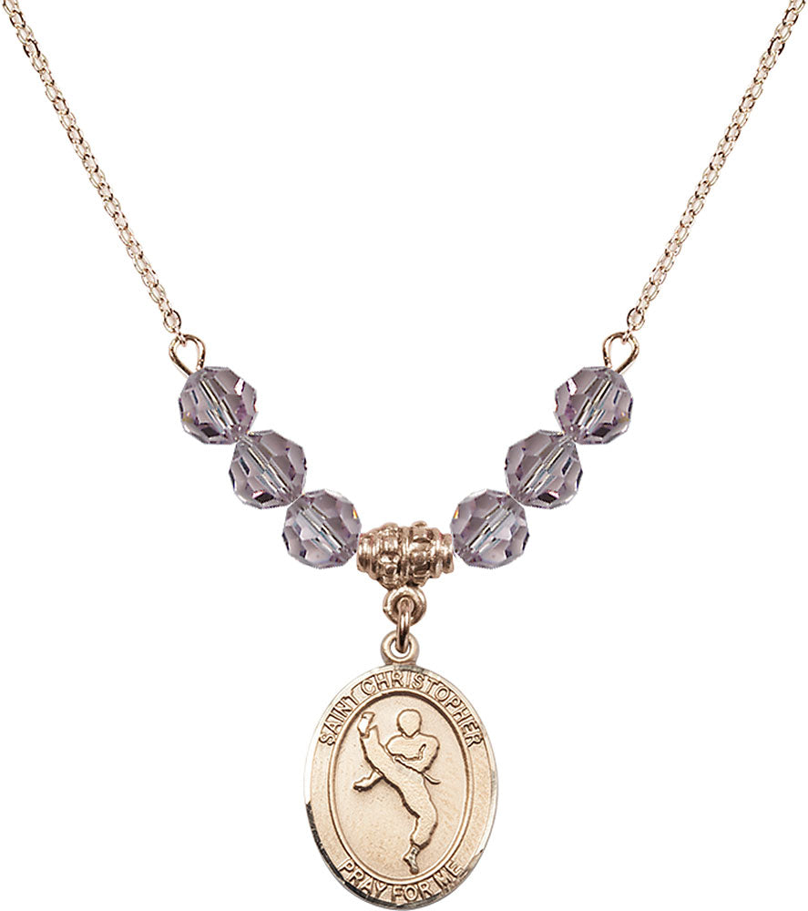 14kt Gold Filled Saint Christopher/Martial Arts Birthstone Necklace with Light Amethyst Beads - 8158
