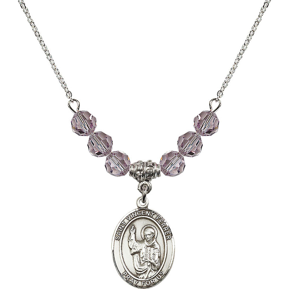 Sterling Silver Saint Vincent Ferrer Birthstone Necklace with Light Amethyst Beads - 8201