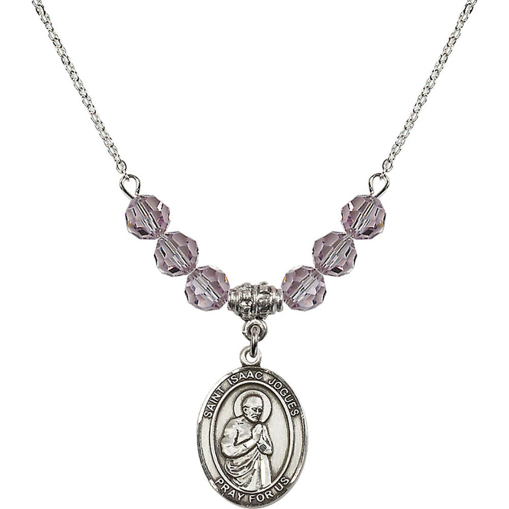 Sterling Silver Saint Isaac Jogues Birthstone Necklace with Light Amethyst Beads - 8212