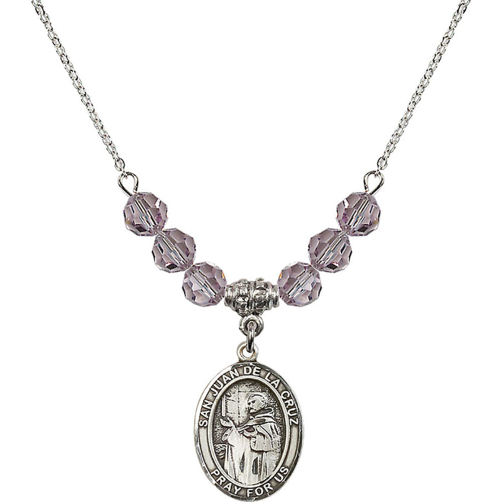 Sterling Silver San Juan de la Cruz Birthstone Necklace with Light Amethyst Beads - 8232