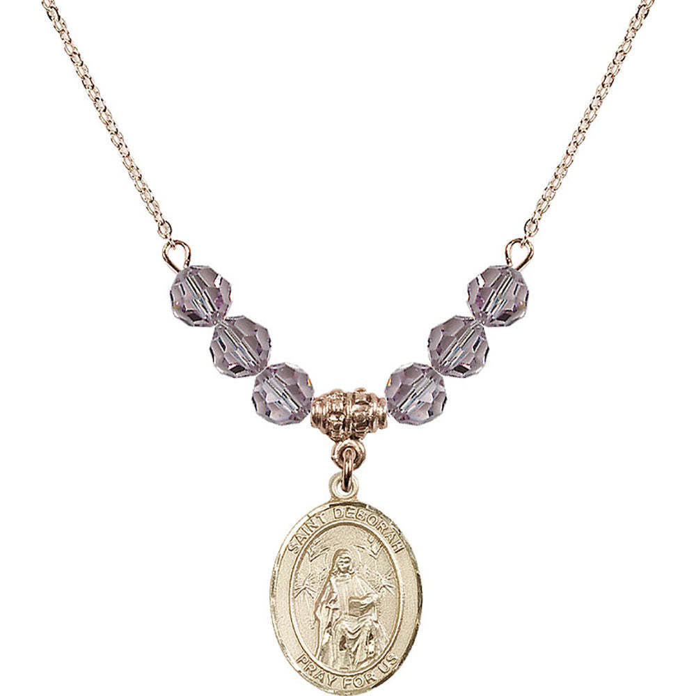 14kt Gold Filled Saint Deborah Birthstone Necklace with Light Amethyst Beads - 8286