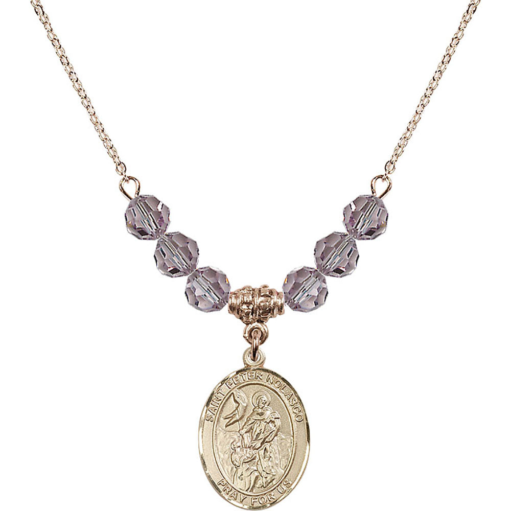 14kt Gold Filled Saint Peter Nolasco Birthstone Necklace with Light Amethyst Beads - 8291
