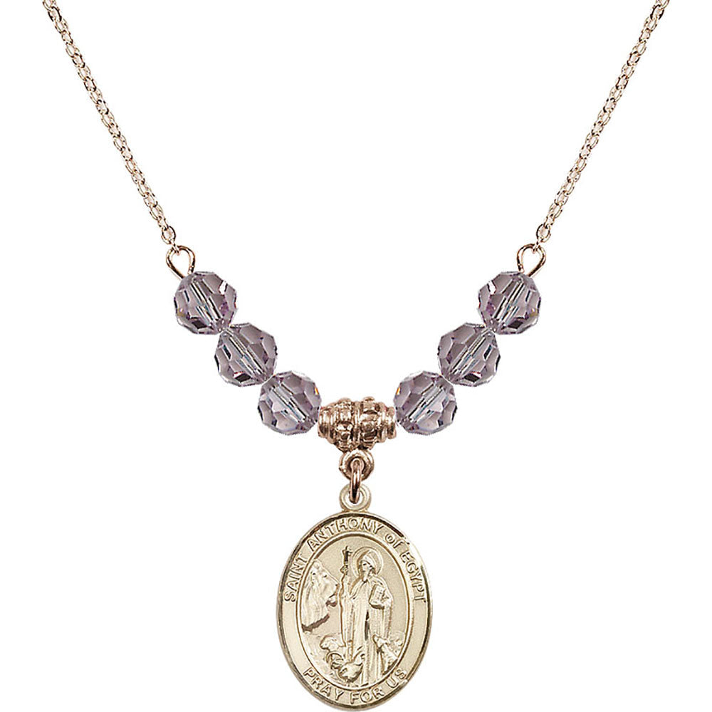 14kt Gold Filled Saint Anthony of Egypt Birthstone Necklace with Light Amethyst Beads - 8317
