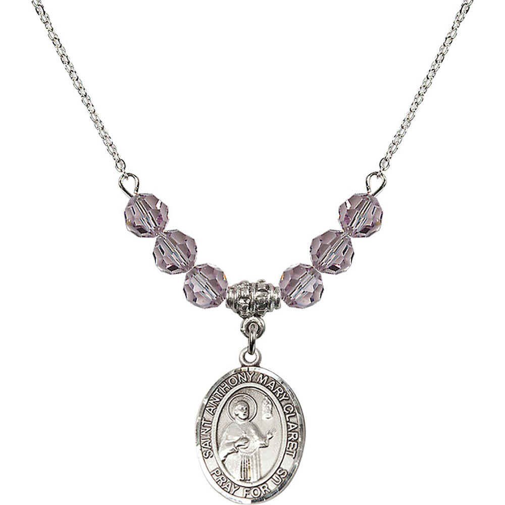 Sterling Silver Saint Anthony Mary Claret Birthstone Necklace with Light Amethyst Beads - 8416