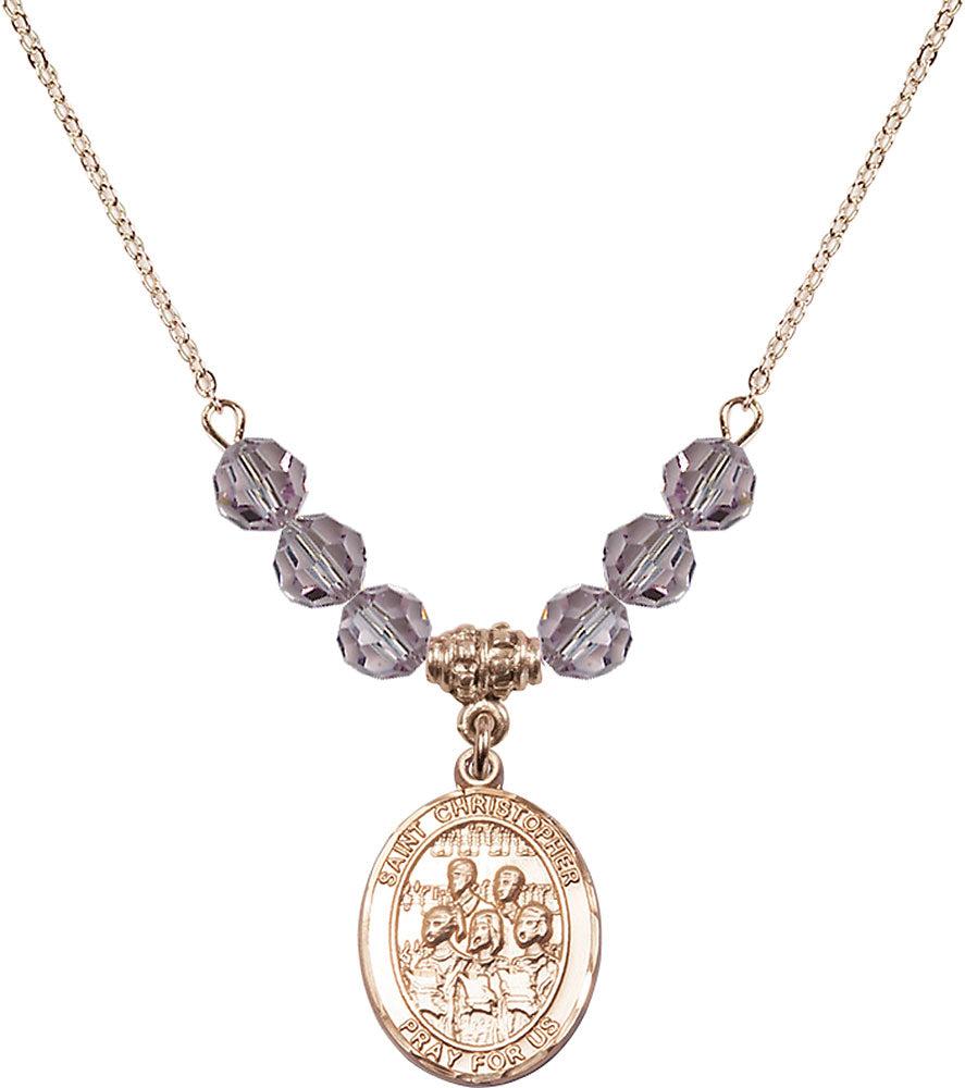 14kt Gold Filled Saint Christopher / Choir Birthstone Necklace with Light Amethyst Beads - 8514