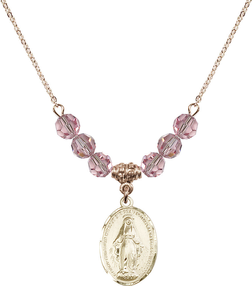 14kt Gold Filled Miraculous Birthstone Necklace with Light Rose Beads - 0015