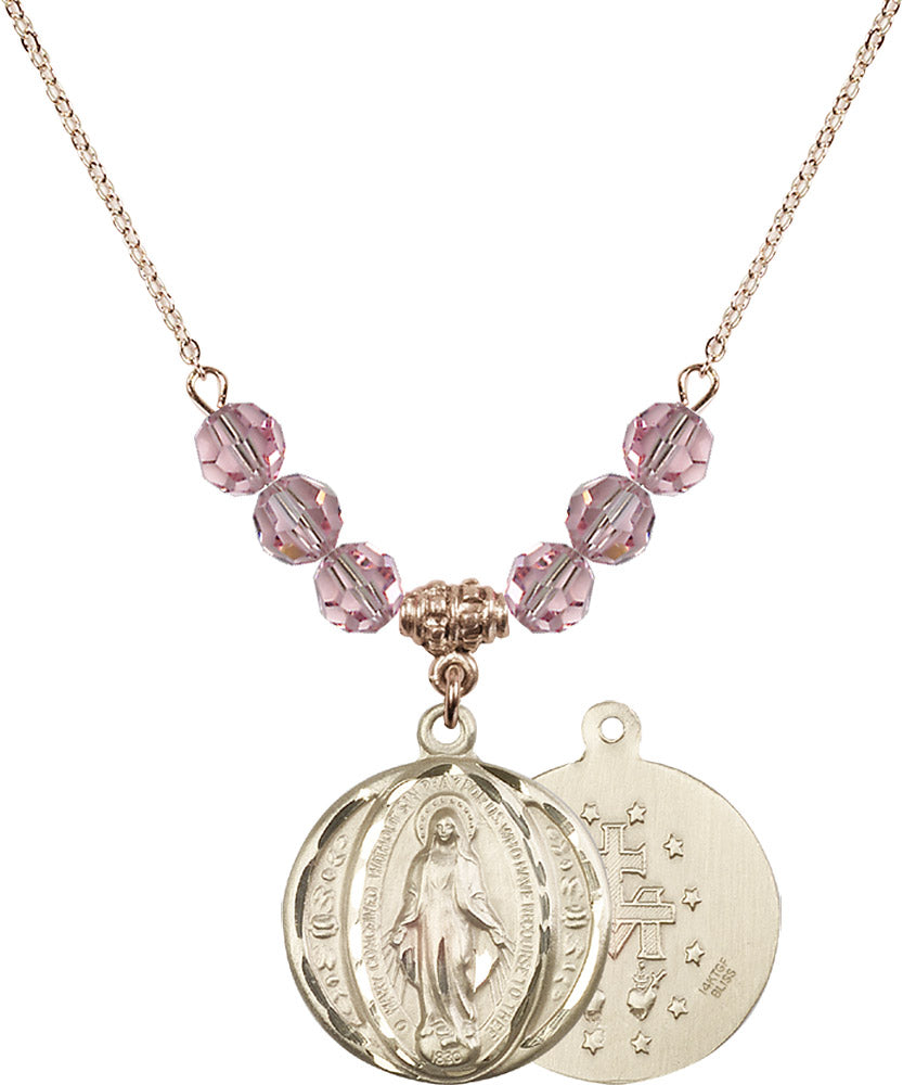14kt Gold Filled Miraculous Birthstone Necklace with Light Rose Beads - 0017