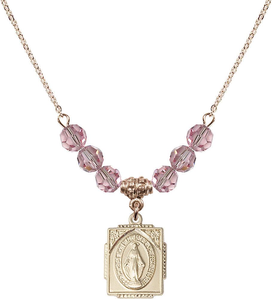 14kt Gold Filled Miraculous Birthstone Necklace with Light Rose Beads - 0804