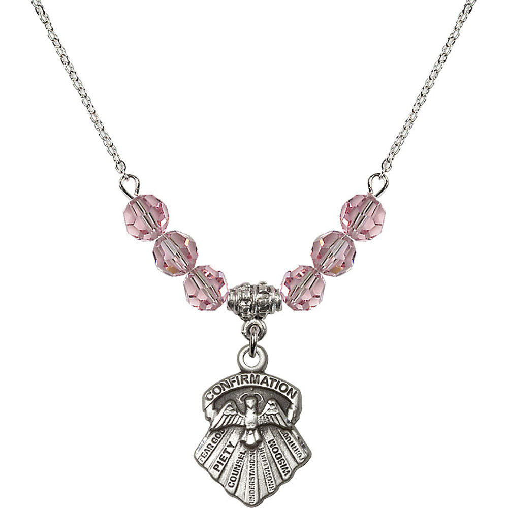Sterling Silver Seven Gifts Birthstone Necklace with Light Rose Beads - 0886