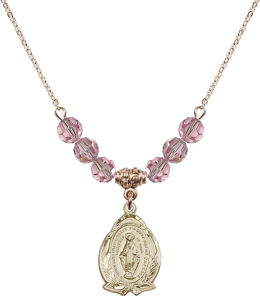 14kt Gold Filled Miraculous Birthstone Necklace with Light Rose Beads - 1481