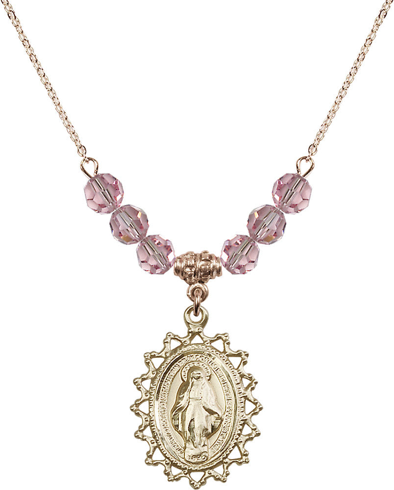 14kt Gold Filled Miraculous Birthstone Necklace with Light Rose Beads - 1619