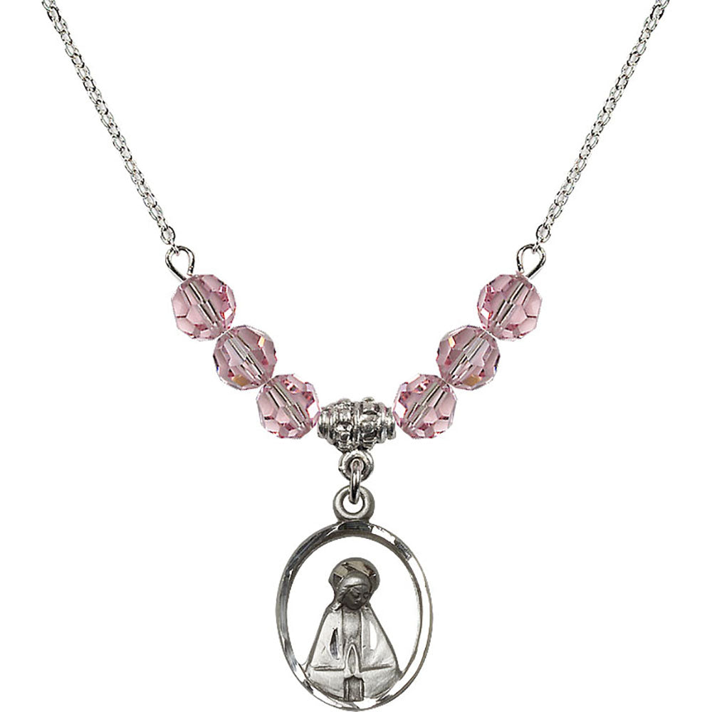 Sterling Silver Madonna Birthstone Necklace with Light Rose Beads - 1626
