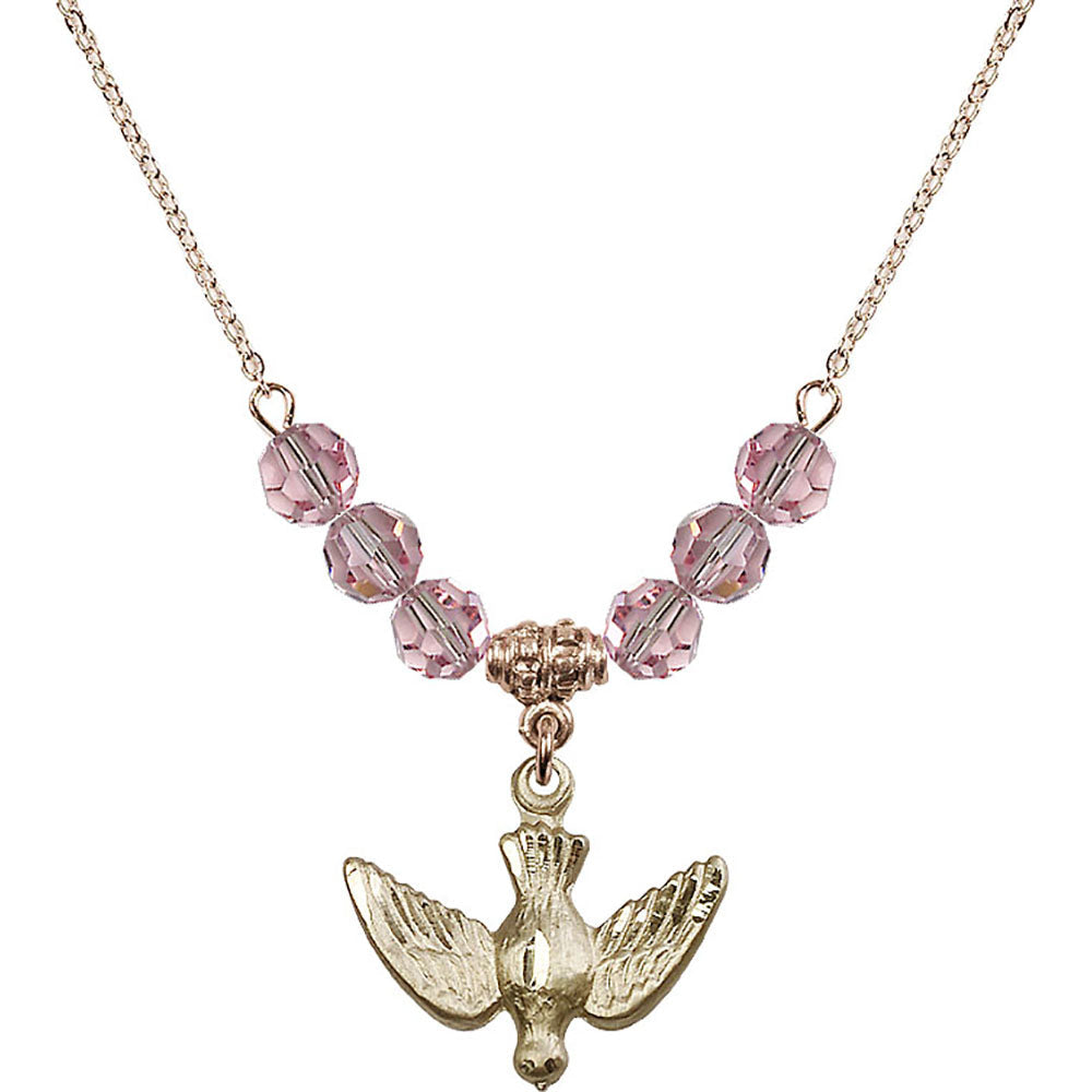 14kt Gold Filled Holy Spirit Birthstone Necklace with Light Rose Beads - 1628