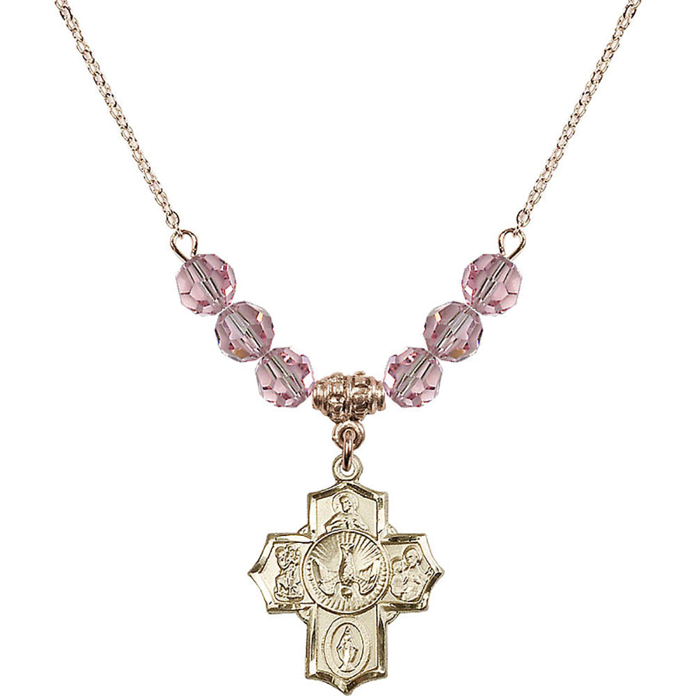 14kt Gold Filled 5-Way Birthstone Necklace with Light Rose Beads - 2090
