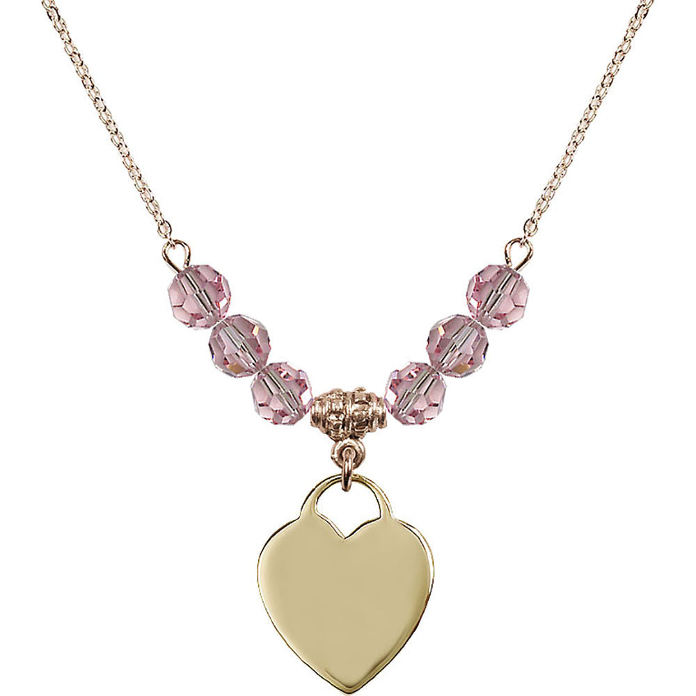 14kt Gold Filled Heart Birthstone Necklace with Light Rose Beads - 3200