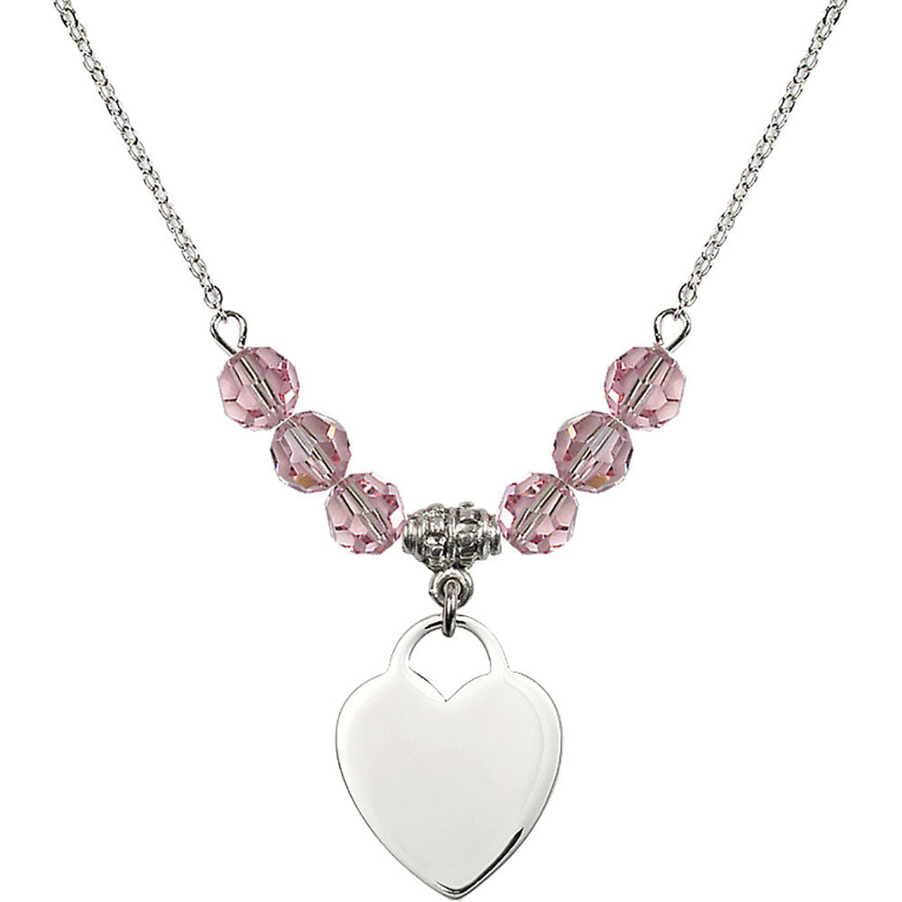 Sterling Silver Heart Birthstone Necklace with Light Rose Beads - 3200