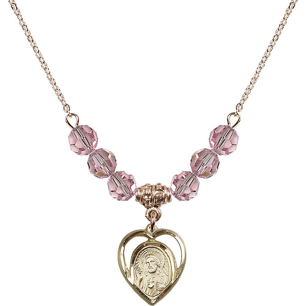 14kt Gold Filled Scapular Birthstone Necklace with Light Rose Beads - 4126