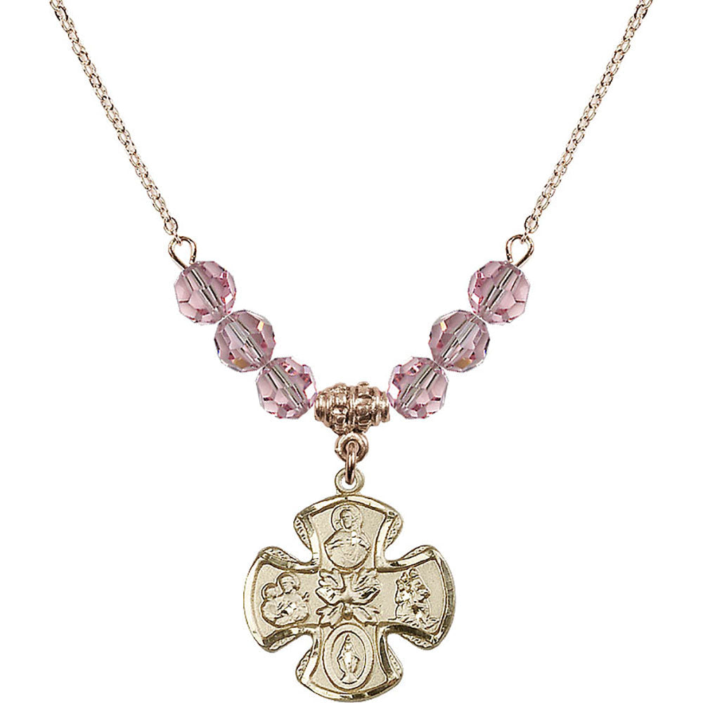 14kt Gold Filled 5-Way Birthstone Necklace with Light Rose Beads - 5443