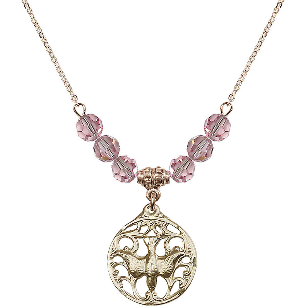 14kt Gold Filled Holy Spirit Birthstone Necklace with Light Rose Beads - 5655