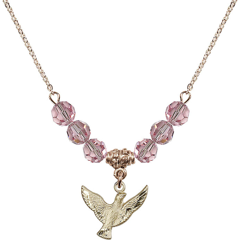 14kt Gold Filled Holy Spirit Birthstone Necklace with Light Rose Beads - 5912