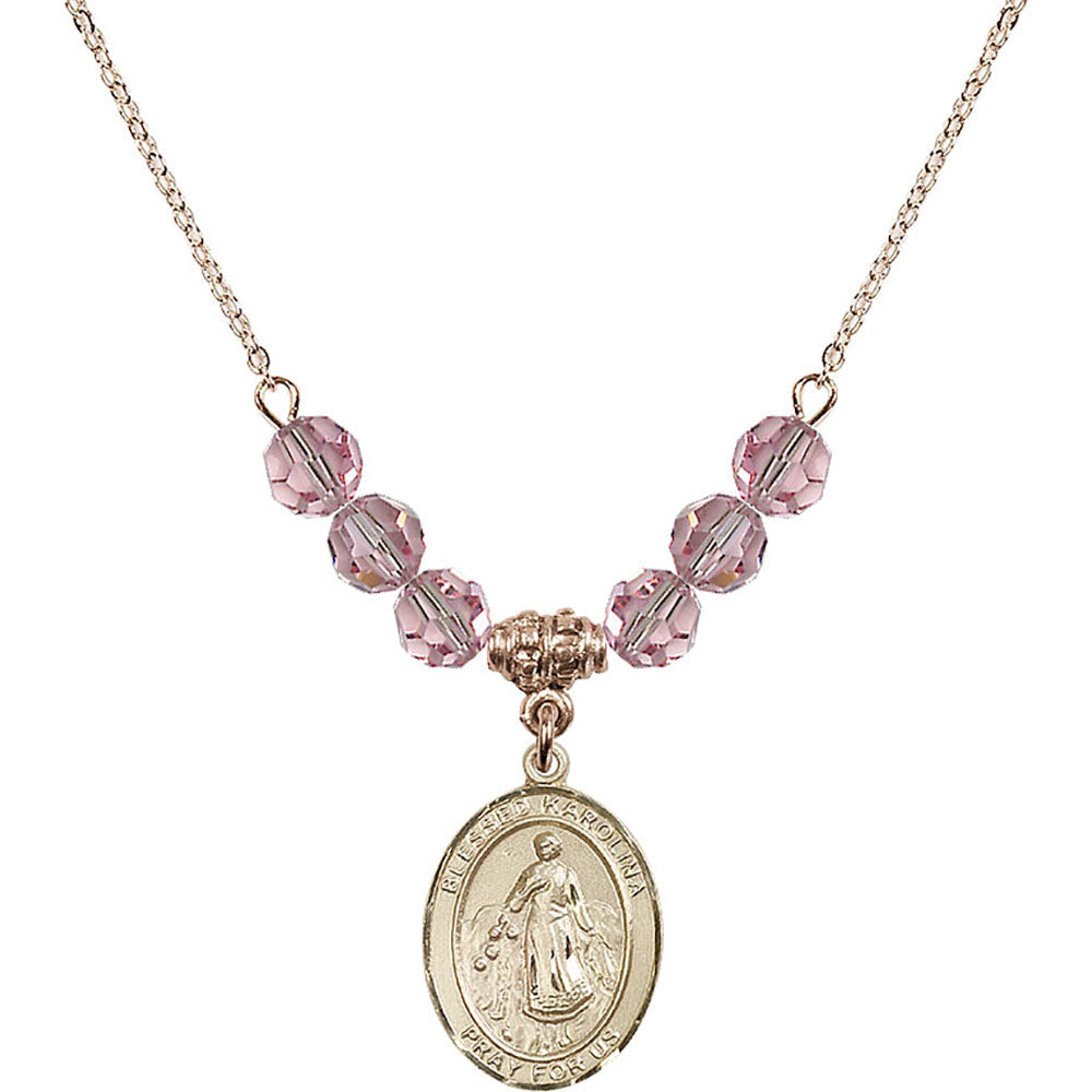 14kt Gold Filled Blessed Karolina Kozkowna Birthstone Necklace with Light Rose Beads - 8283