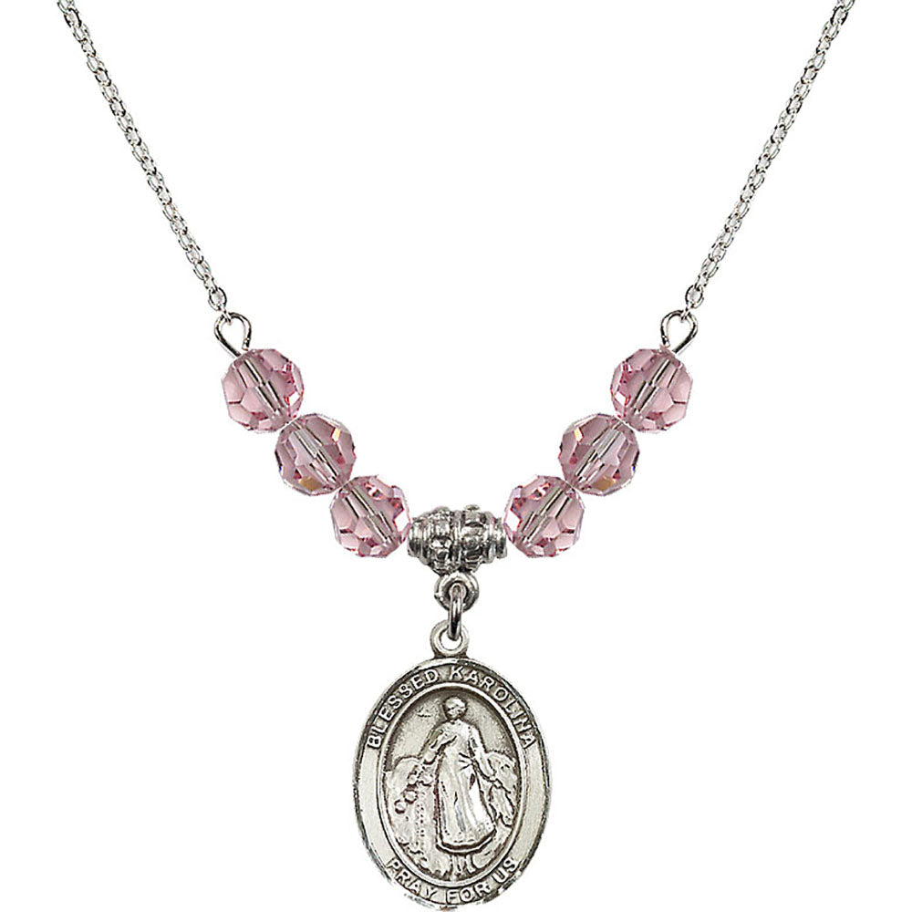 Sterling Silver Blessed Karolina Kozkowna Birthstone Necklace with Light Rose Beads - 8283