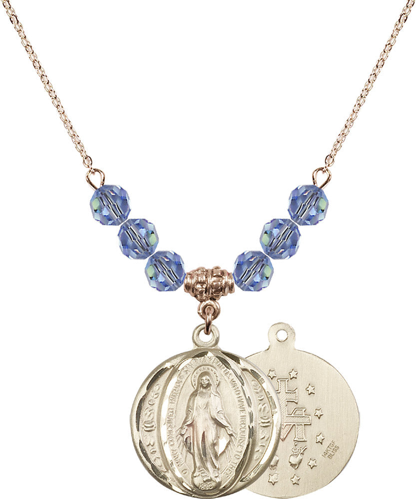 14kt Gold Filled Miraculous Birthstone Necklace with Light Sapphire Beads - 0017