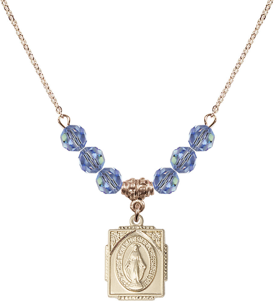 14kt Gold Filled Miraculous Birthstone Necklace with Light Sapphire Beads - 0804