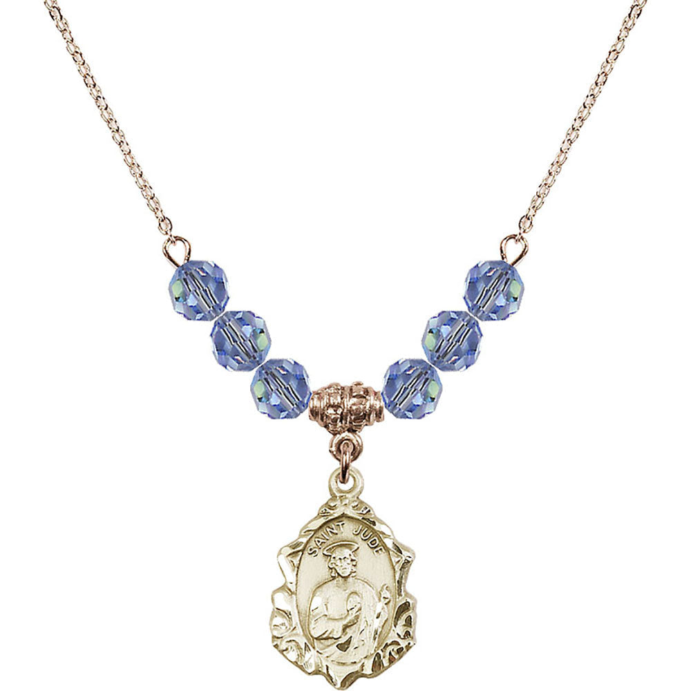 14kt Gold Filled Saint Jude Birthstone Necklace with Light Sapphire Beads - 0822
