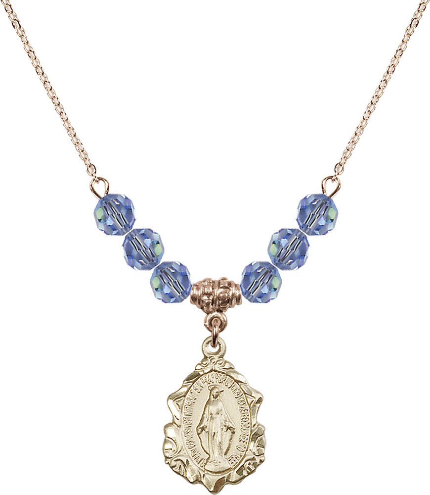 14kt Gold Filled Miraculous Birthstone Necklace with Light Sapphire Beads - 0822