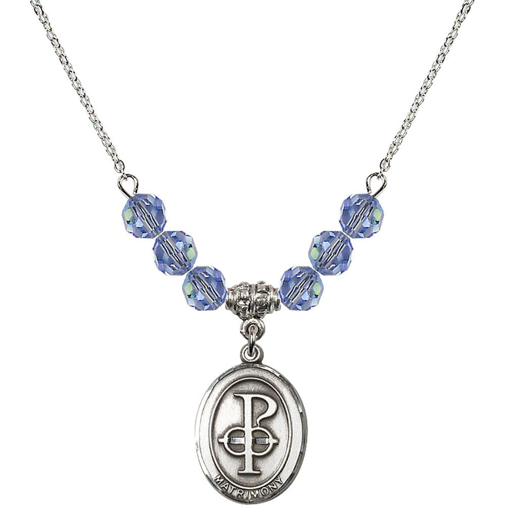 Sterling Silver Matrimony Birthstone Necklace with Light Sapphire Beads - 0869