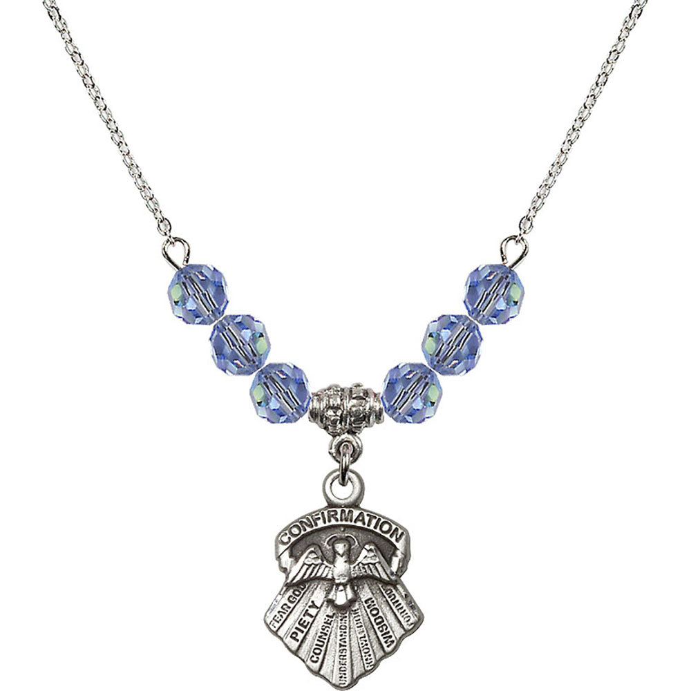 Sterling Silver Seven Gifts Birthstone Necklace with Light Sapphire Beads - 0886