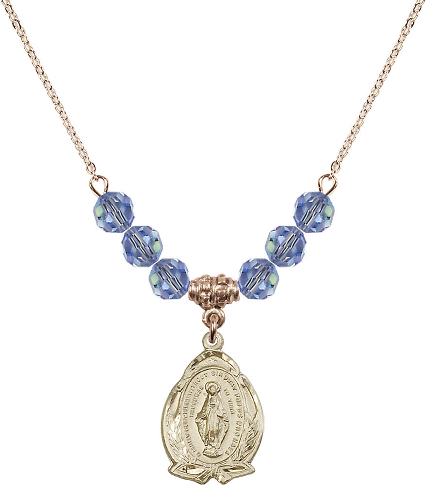 14kt Gold Filled Miraculous Birthstone Necklace with Light Sapphire Beads - 1481