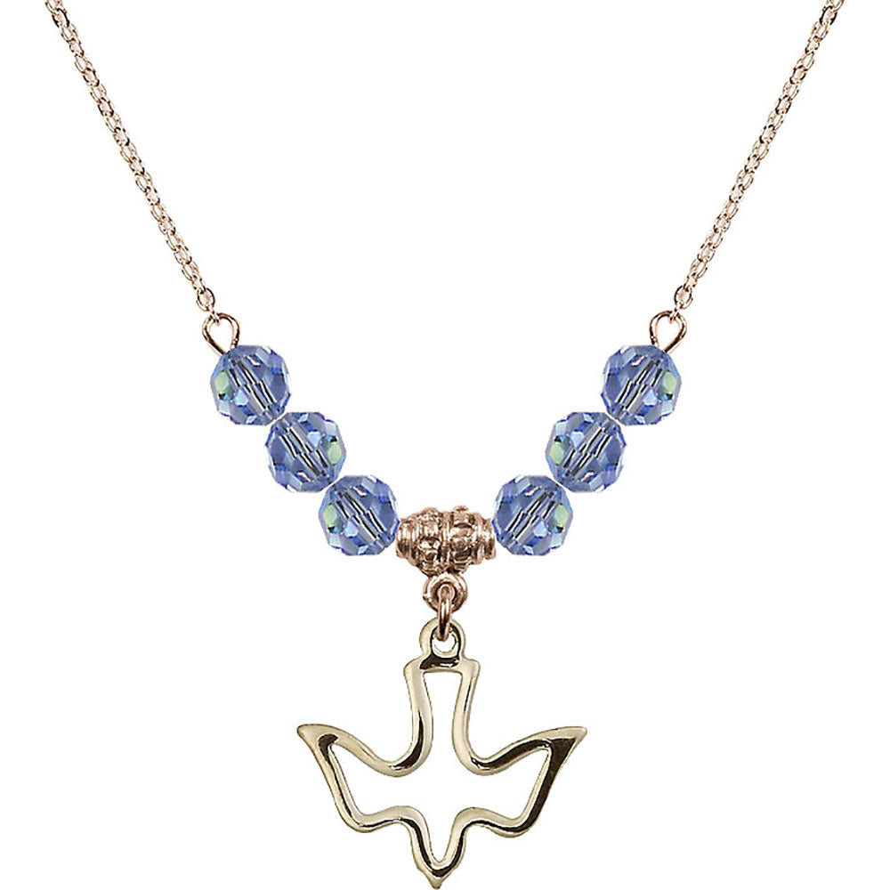 14kt Gold Filled Holy Spirit Birthstone Necklace with Light Sapphire Beads - 1510